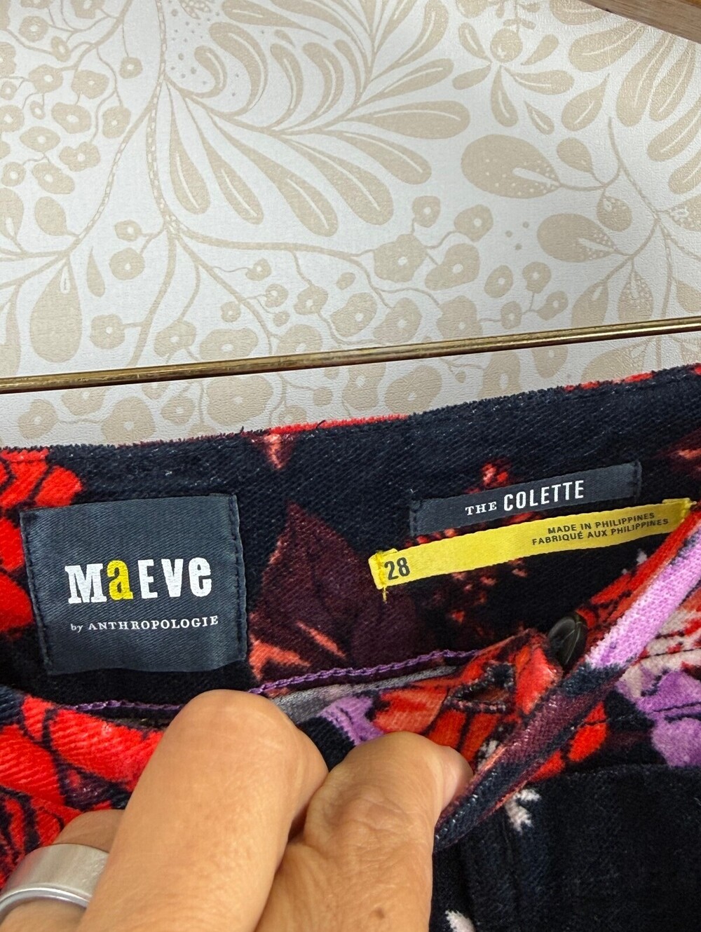 Maeve by Anthropologie Colette Crop Wide-Leg Floral Red Velvet Pants - Size - 29 - Picture 8 of 11